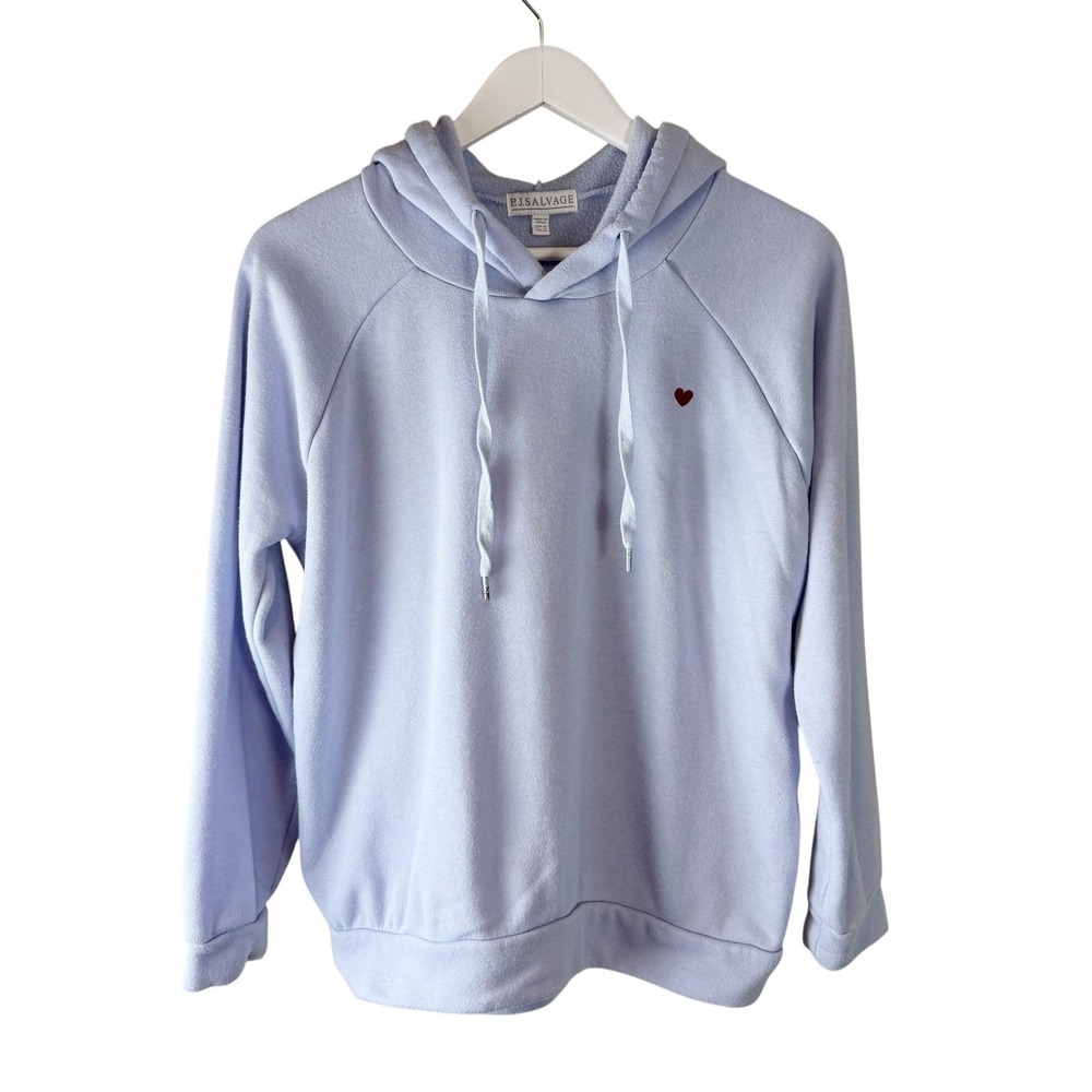 PJ Salvage Womens Lavender Purple Heart Embroidered Raglan Hoodie Sweatshirt M